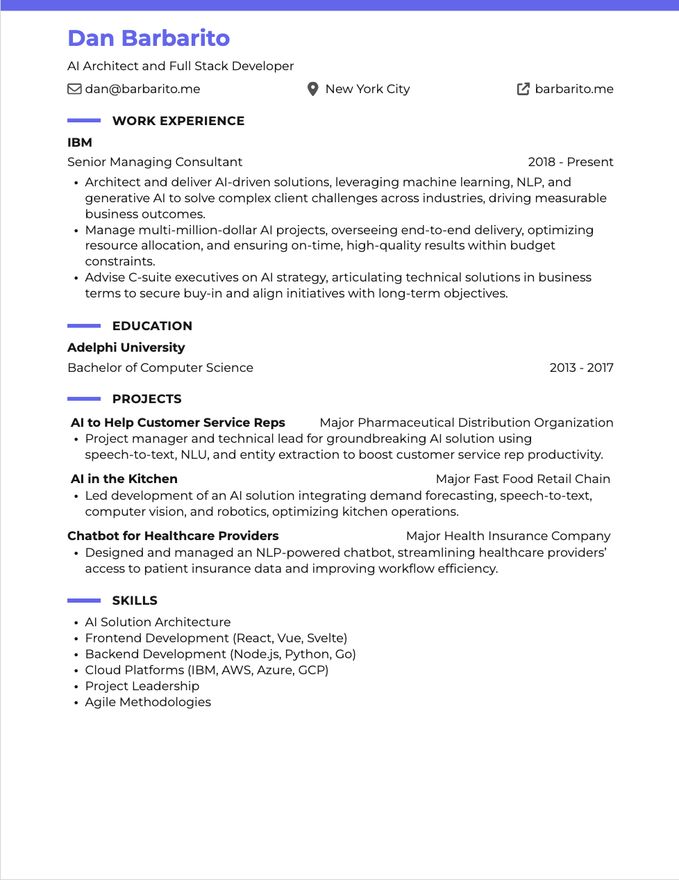 Dan Barbarito's Resume